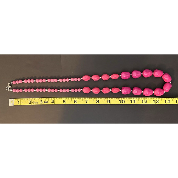 Vintage Joan Rivers Boho Acrylic Pink Tri Color Beaded Necklace Silver Tone 30" - Picture 6 of 6